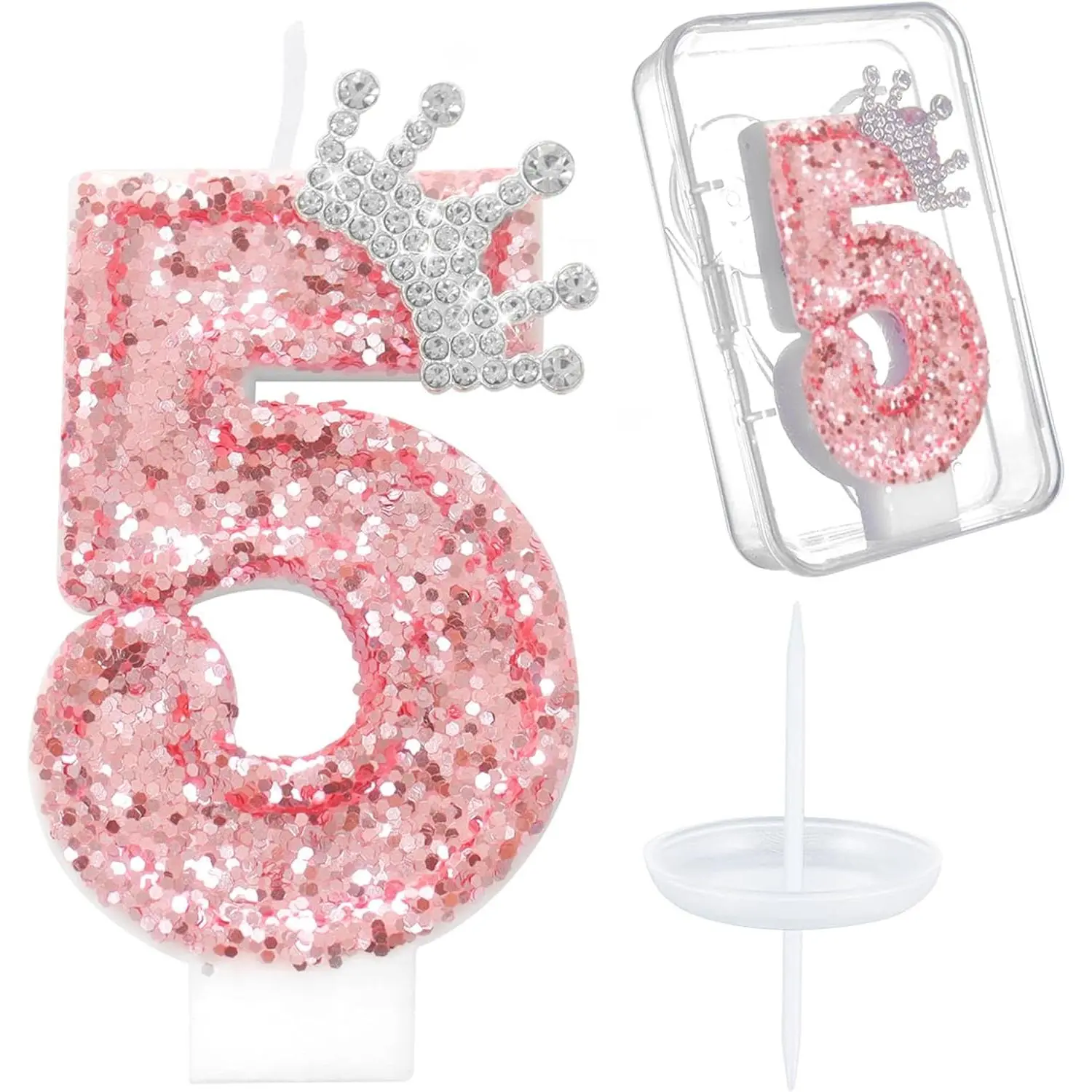 Number 5 Birthday Candles, Crown Candle for Cake, Sparkling Number Glitter Candle 3.14inch Cake Topper,5st Birthday Decorations for Girl Women Reunions Anniversary Party Supplies