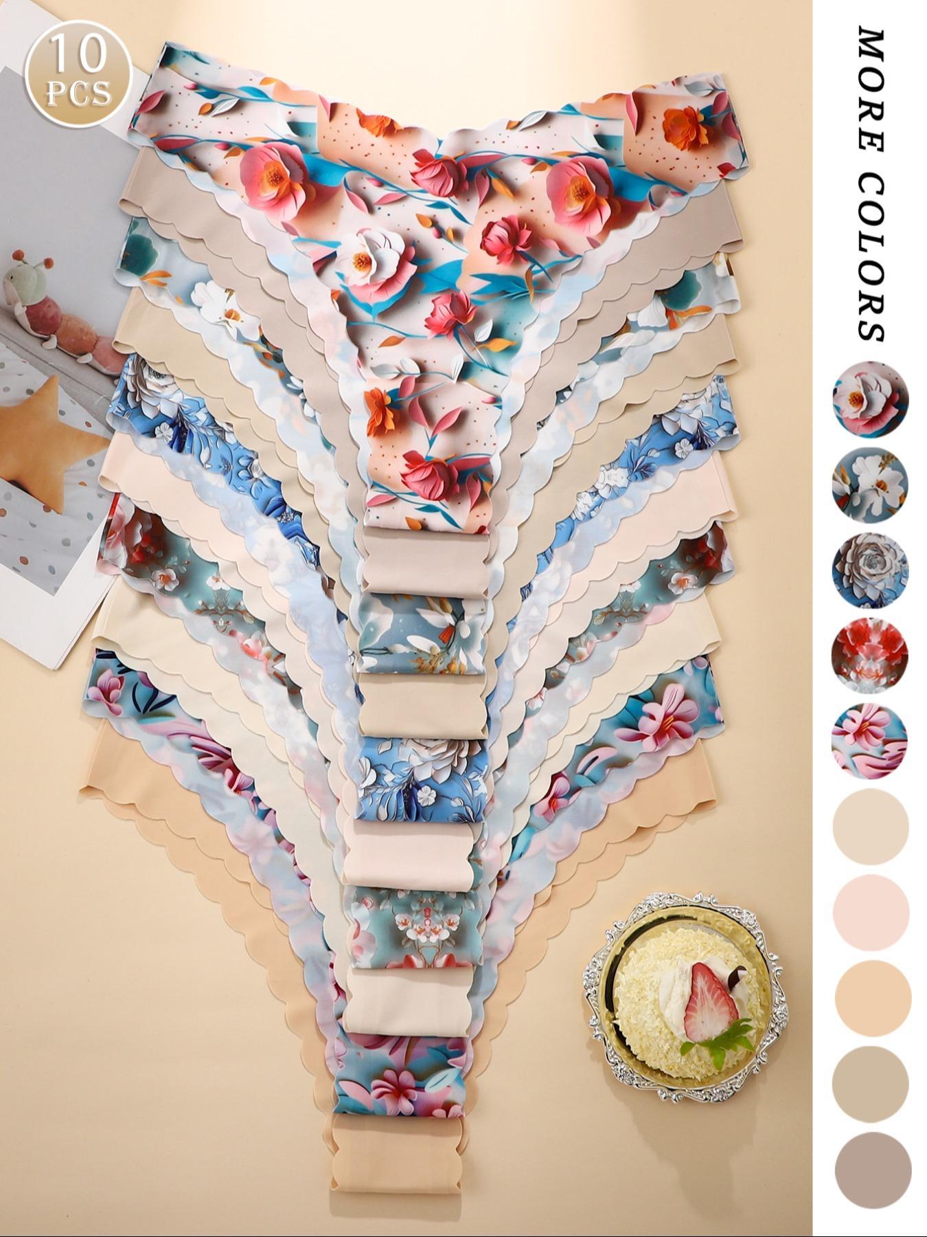 Women's 4/5/6/7/8/10-Piece Underwear Set, Leopard & Floral Prints, Fitted Breathable and Comfortable Design, All-Season Wear