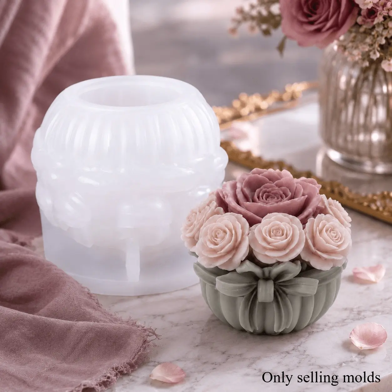 3D Bowknot Rose Flower Pot Silicone Resin Molds, Ribbon Floral Vase Mould, Suitable for Epoxy Resin, Candle Wax, Soap Base & Plaster, DIY Handmade Craft Tools for Living Room Table Decor, Home Ornaments, Wedding & Holiday Gifts