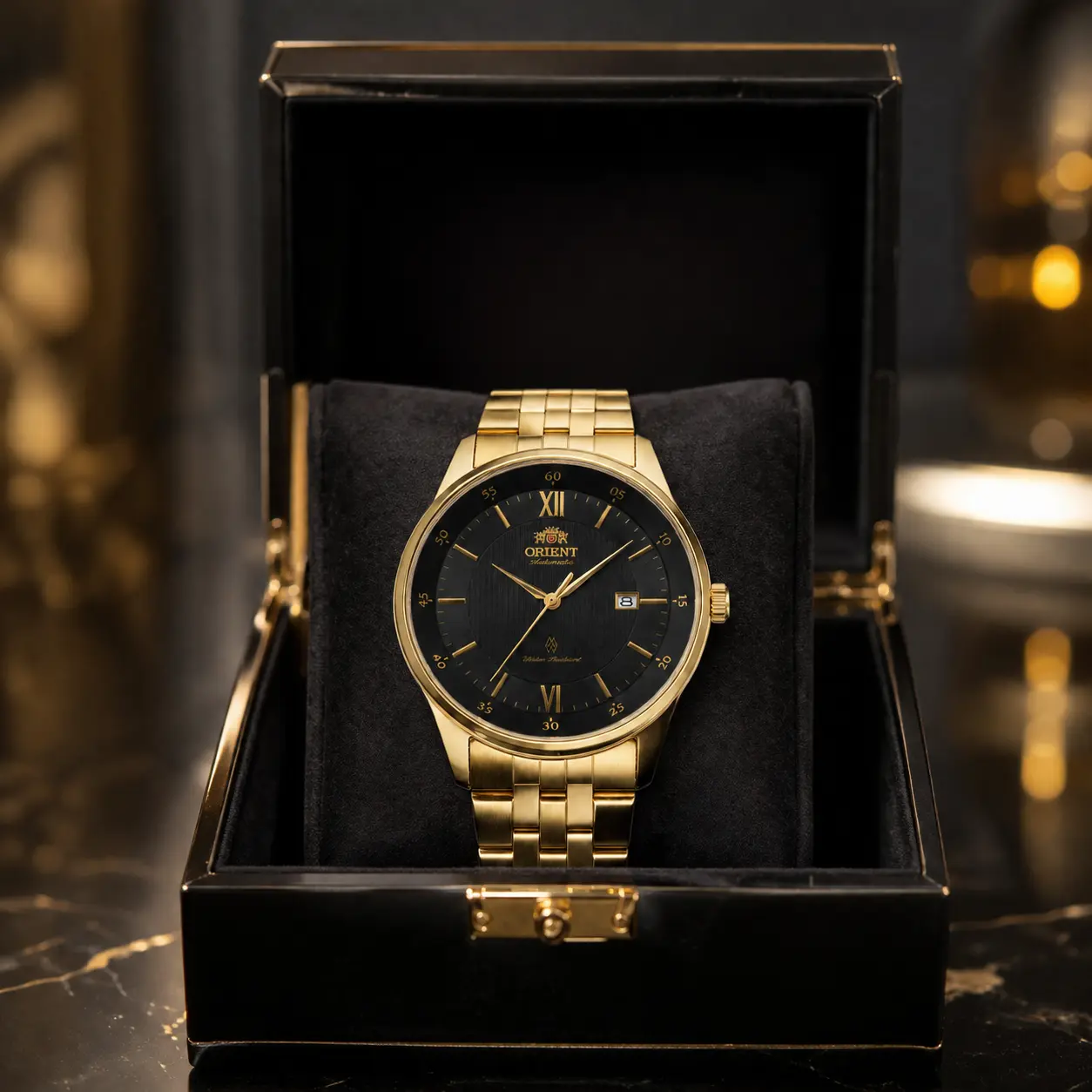 Time Banquet Orient Gold Automatic Men Watch, Sapphire Crystal, Stainless Steel Strap, Business Daily Wristwatch