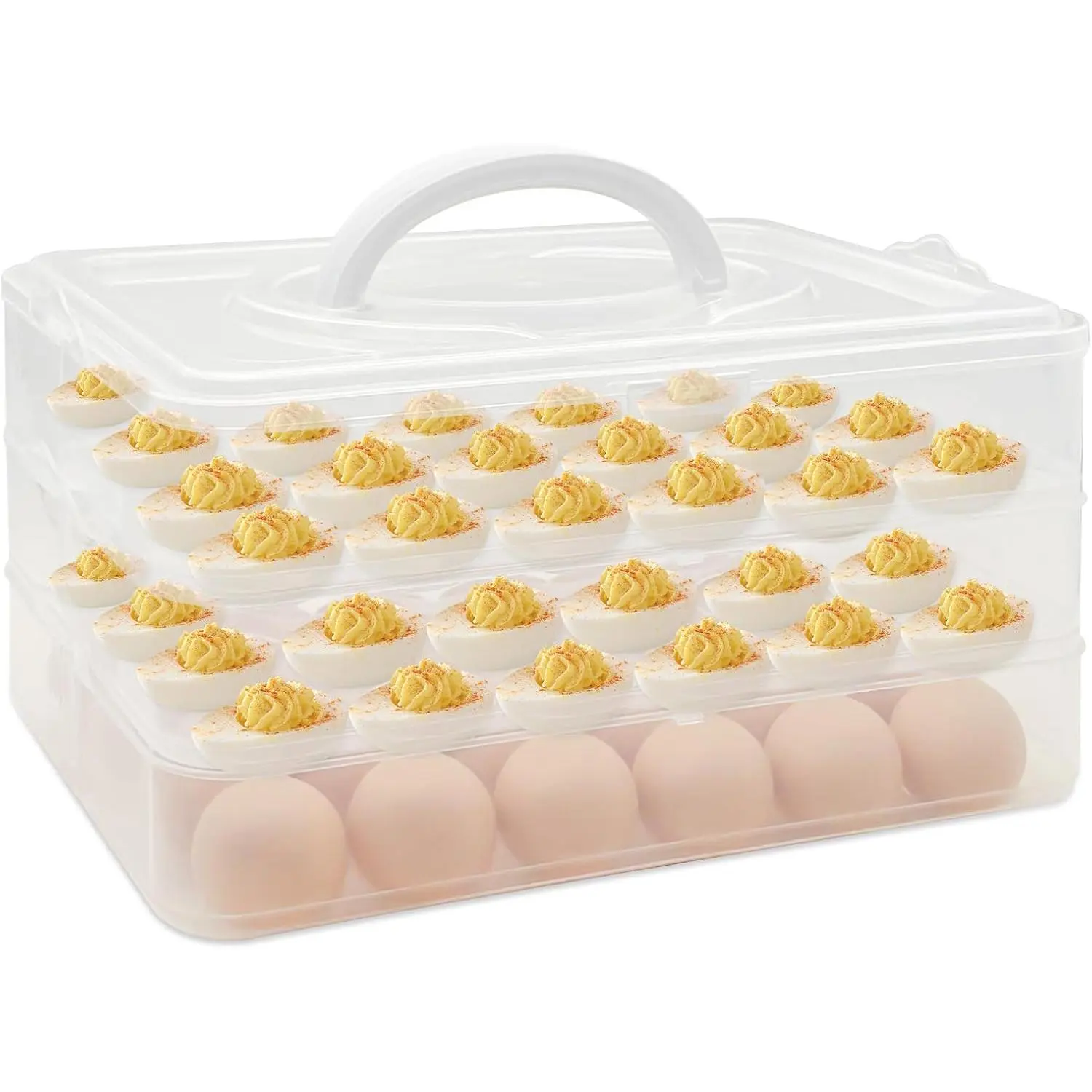 3 Layer Deviled Egg Containers with Lid,Portable Deviled Egg with Handle,Egg Carrier Holder Tray with 72 Holes for Thanksgiving Day,Party Favor  Kitchen Refrigerator Supplies