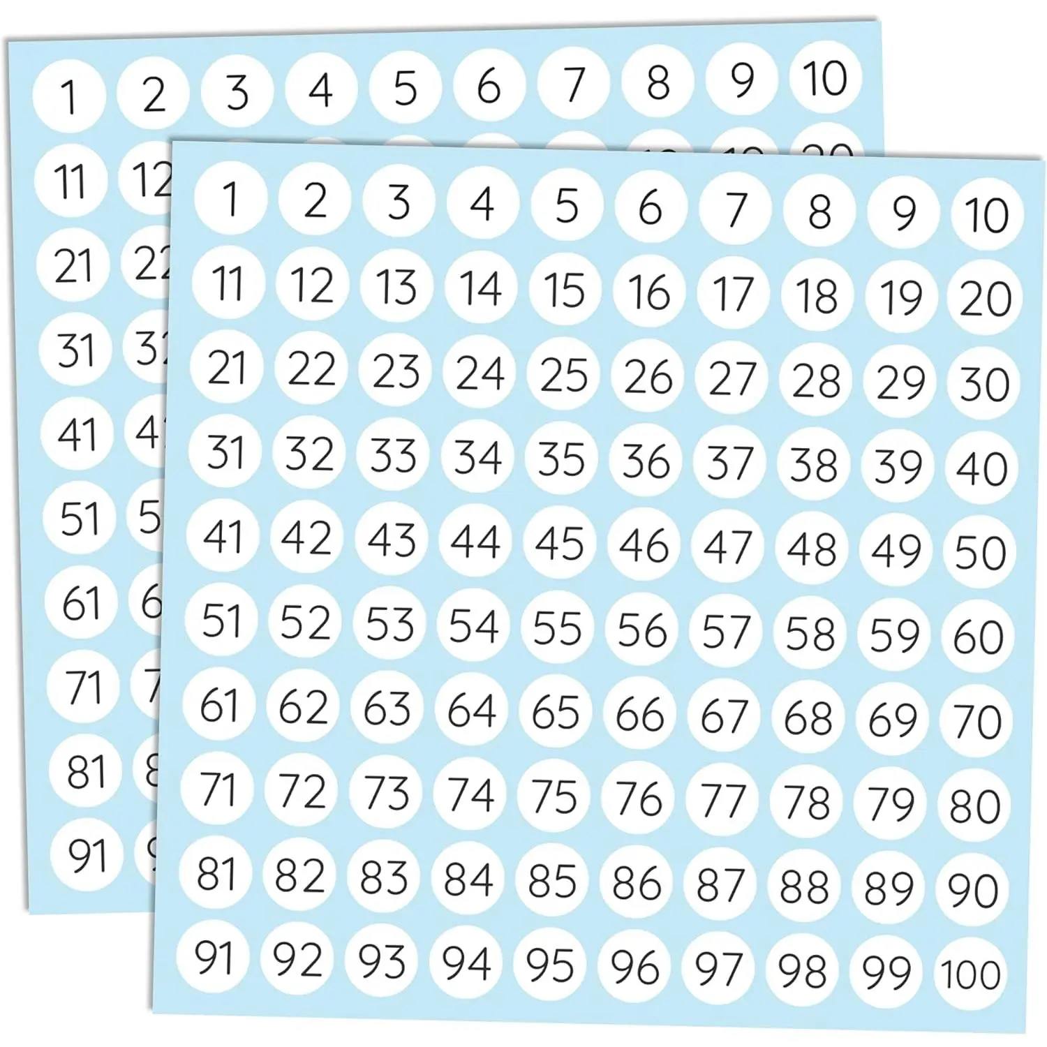 25 Sheets, 1 to 100, Number Stickers Labels - 0.4" Round, Pack of 2500