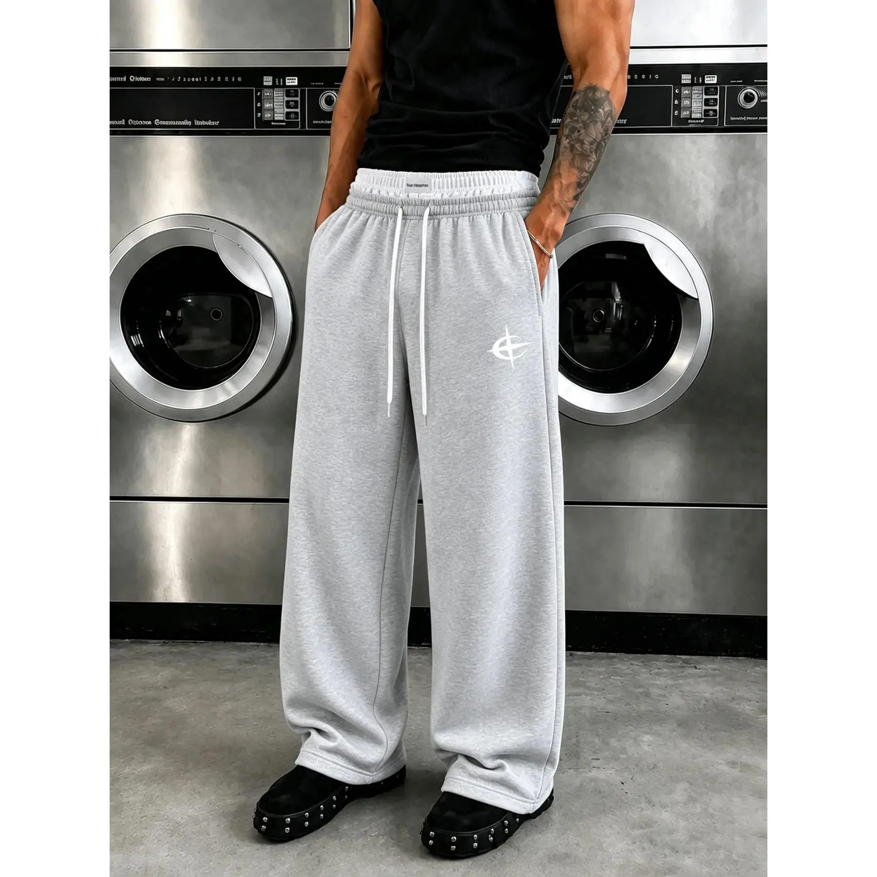Men's Double Waist Sweatpants, Relaxed Baggy Straight Leg Pants for Male Casual Wear and Streetwear with Drawstring, Machine Wash, Baggy Sweatpants, Men's Sweatpants,adjustable,,comfy,jogger,buildup,,,sport,trouser,autumn,,cotton,blend,,pocket,design pant
