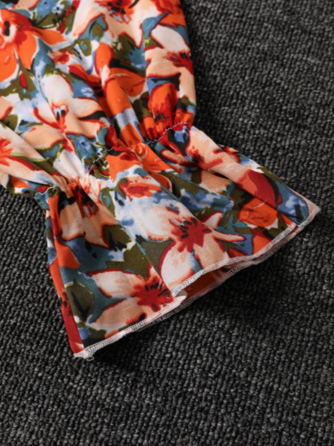 【Plus Size】 Summer Plain Casual Ruched Peplum Hem Flounce Sleeve Dress, Plus Elegant Scoop Neck Long Sleeve A Line Dress for Party Holiday Wedding Guest, Homecoming Dresses, Lady Plus Clothes for Fall & Winter