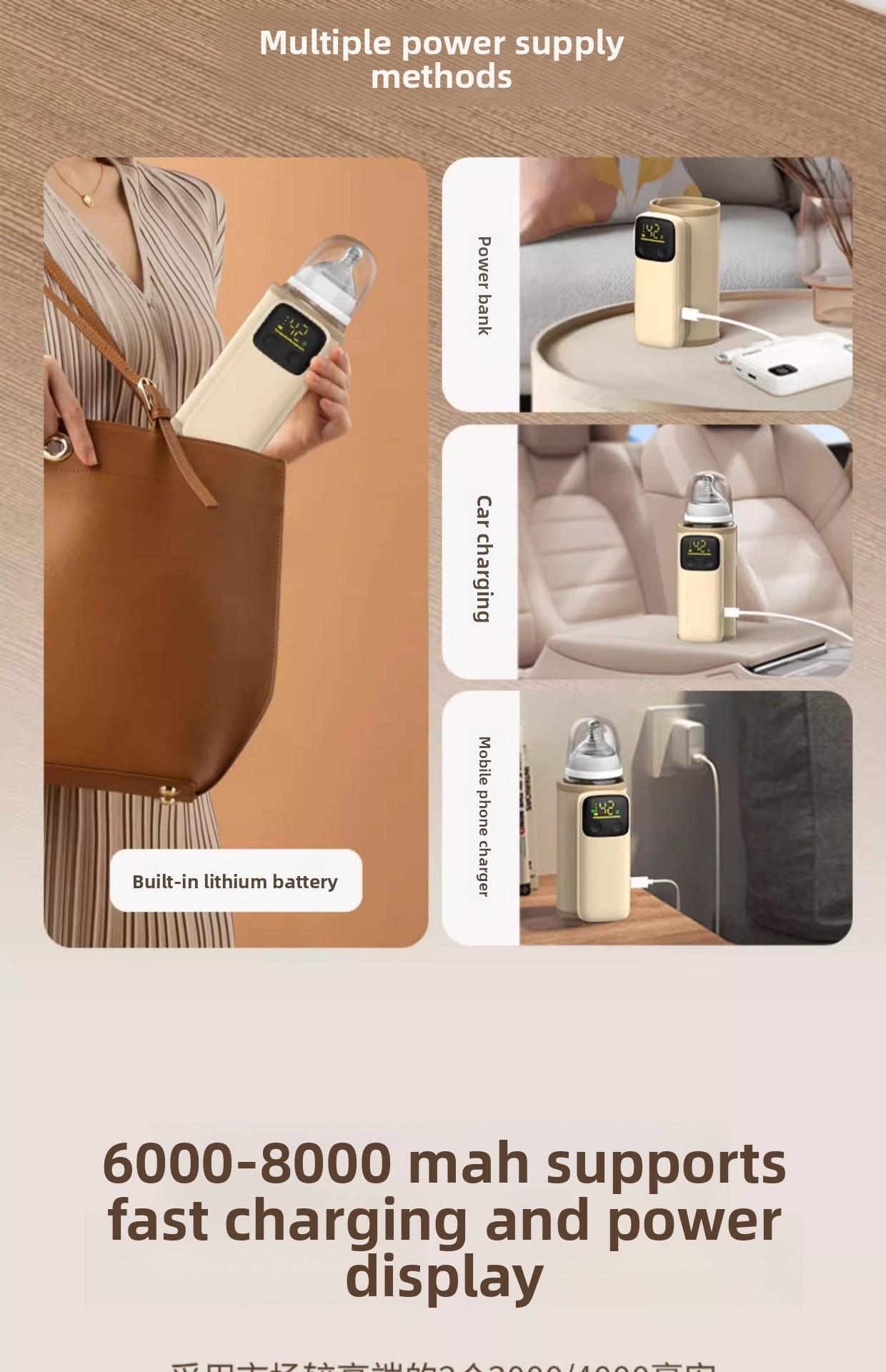 Baby bottle insulation cover with battery storage, portable for outdoor use, waterless heating, wireless constant temperature, rechargeable milk warmer