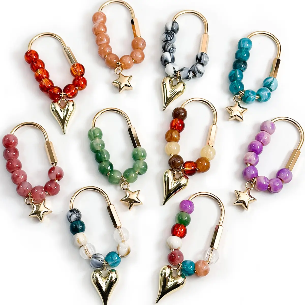 Aesthetic Resin Bead Keychain Gold D Shape Carabiner Keyring Heart Star Pendant Colorful Acrylic Ball Lanyard Y2K Luxury Purse Backpack Bag Charms Gift for Women