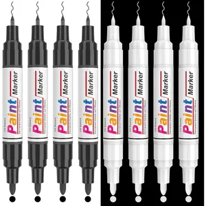 Tip  Pens  Markers, 4 White & 4 Black Oil Based Permanent Markers - 0.7mm Extra Fine Tip, , Quick-drying,  Coverage for Rock, Metal, Tire, Plastic, , Glass, Fabric