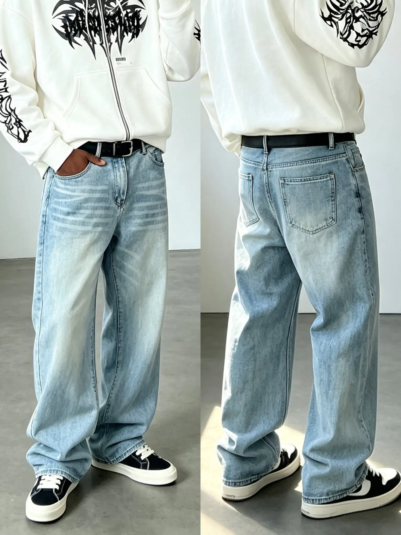 Men's Vintage Washed Loose Wide-Leg Jeans, Full-Length Y2K Street Style Denim Pants, Skateboard & Hip Hop Casual Trousers, Perfect Gift for Boyfriend or Husband.