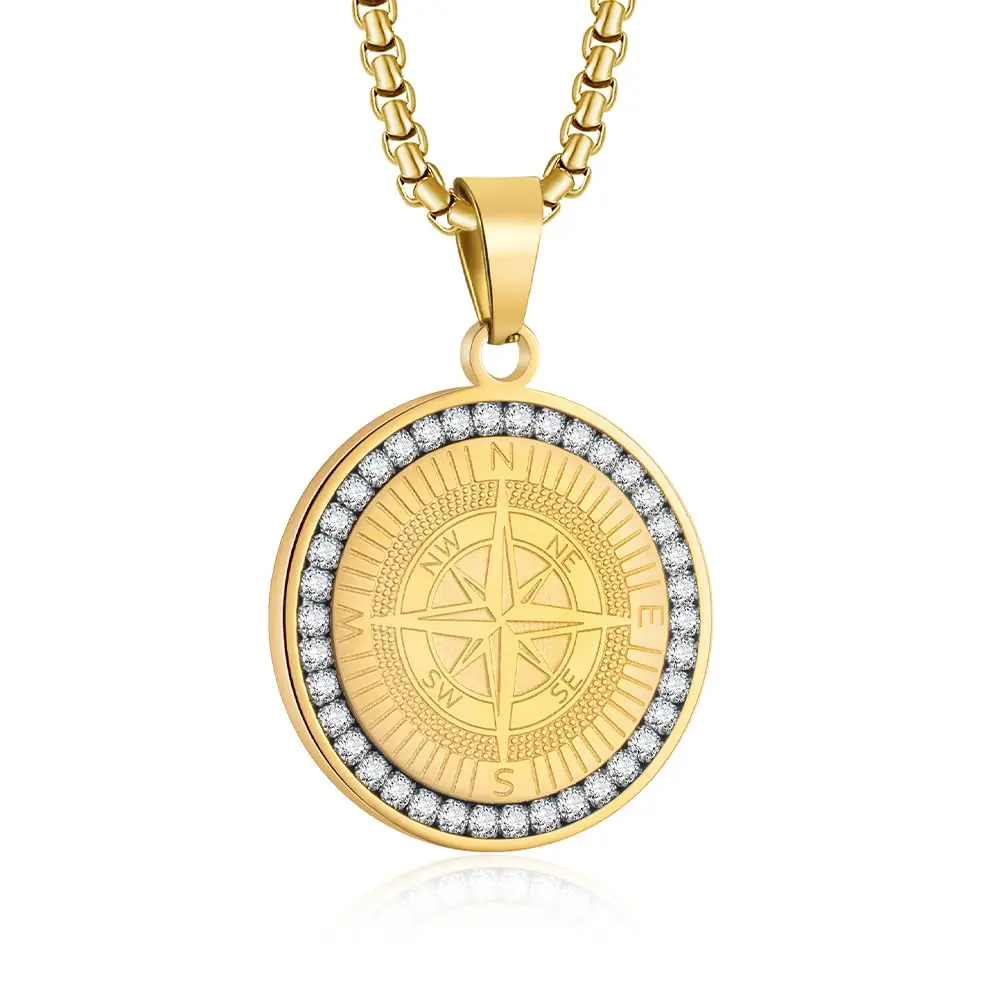 Yaumatea Men's Compass Pendant Necklace, Stainless Steel Navigator Amulet, Inspirational Guidance Jewelry, Waterproof & Sweatproof, 22+2 Chain, regular, Stainless Steel, No Gemstone
