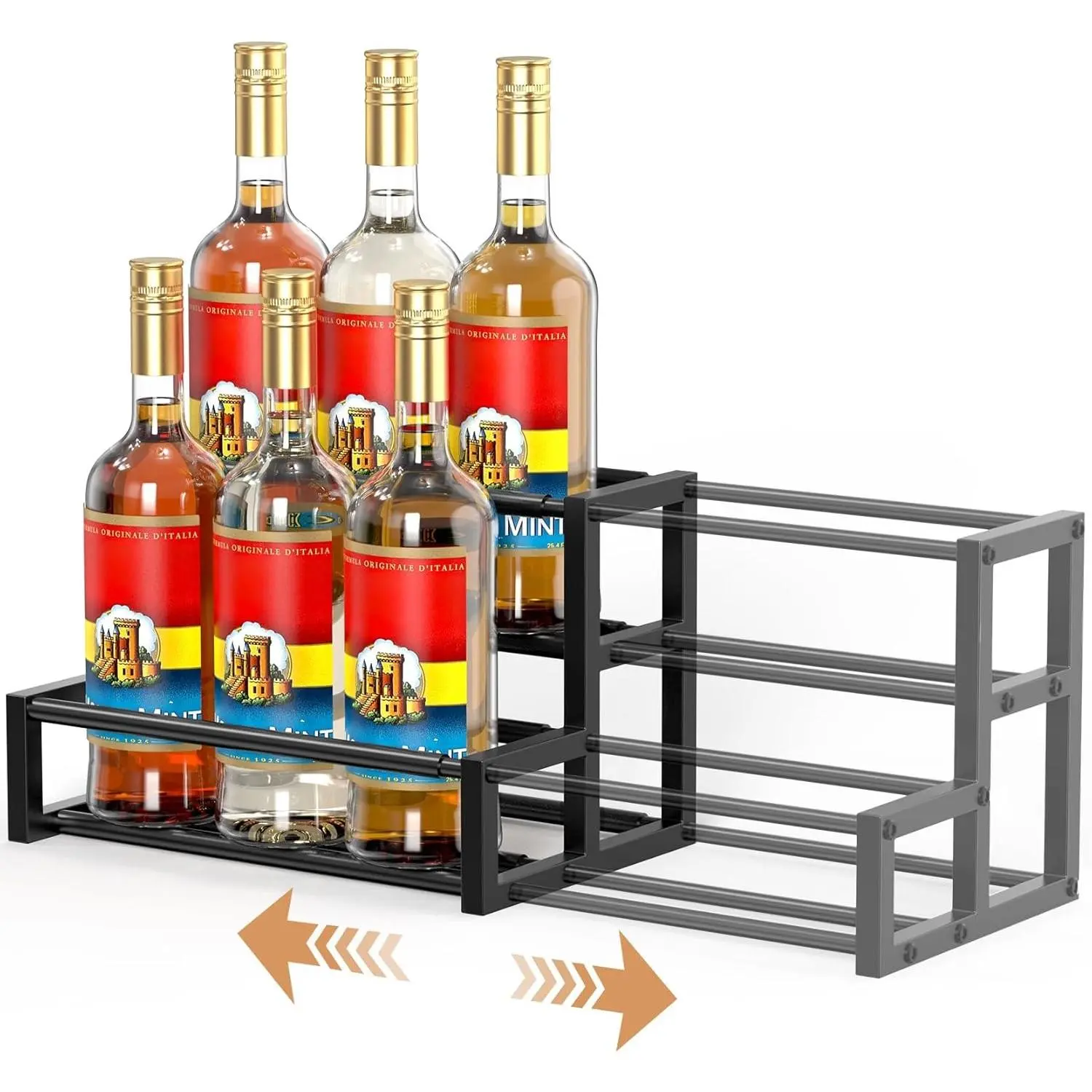 Expandable Coffee Syrup Organizer, Enlarged 6-12 Bottles Syrup Stand Width Adjustable Syrup Rack for Coffee Bar Accessories, Small Wine Rack, Space-Saving Storage Bottle Rack for Syrup, Wine