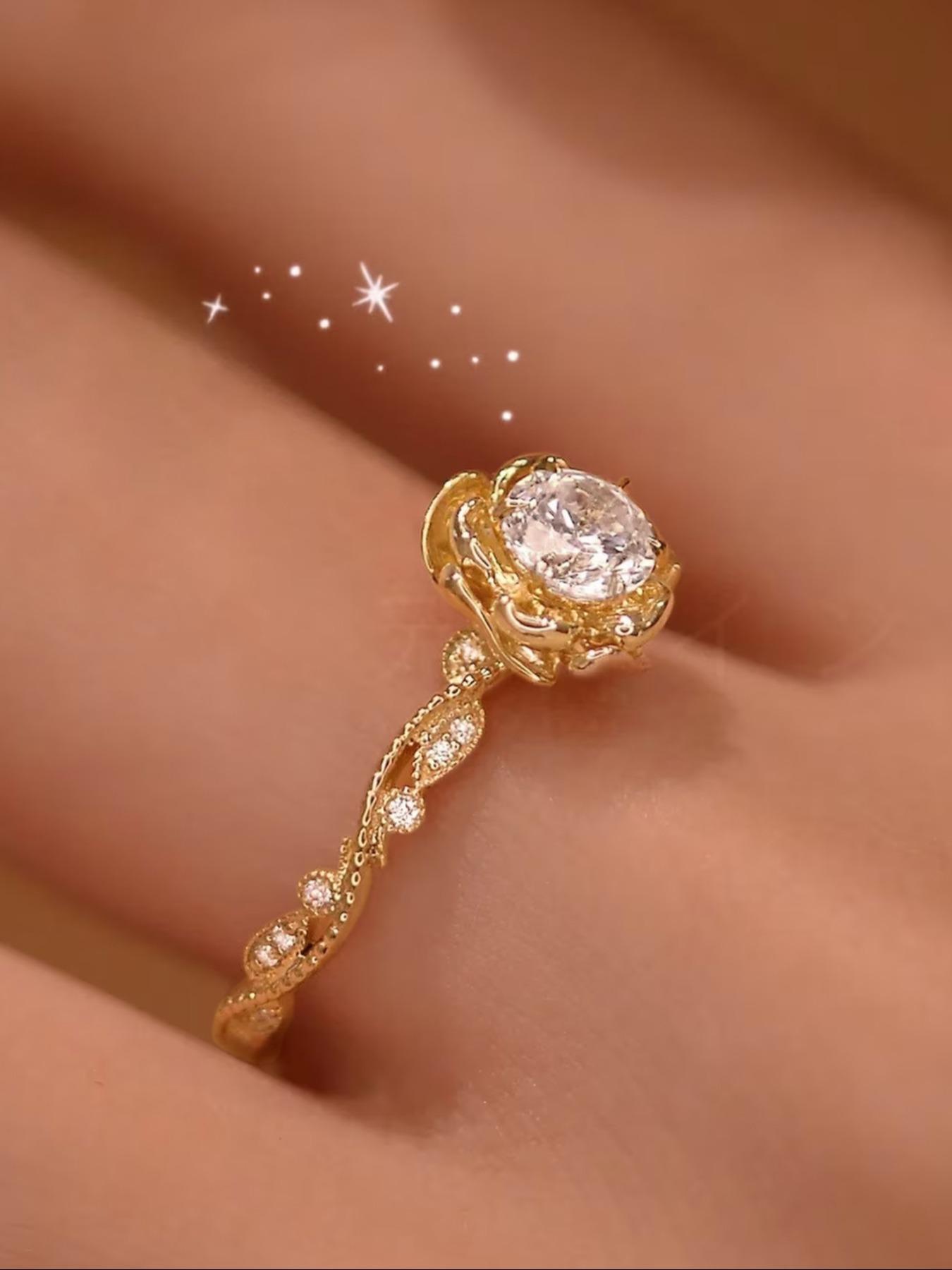 925 Sterling Silver Rose Design Ring, Elegant Engagement Wedding Rings Rhinestones Decor Design Ring for Women, Fashion Jewelry for Party, Daily Decor, Trendy All-match & Exquisite Jewelry for Birthday Gift