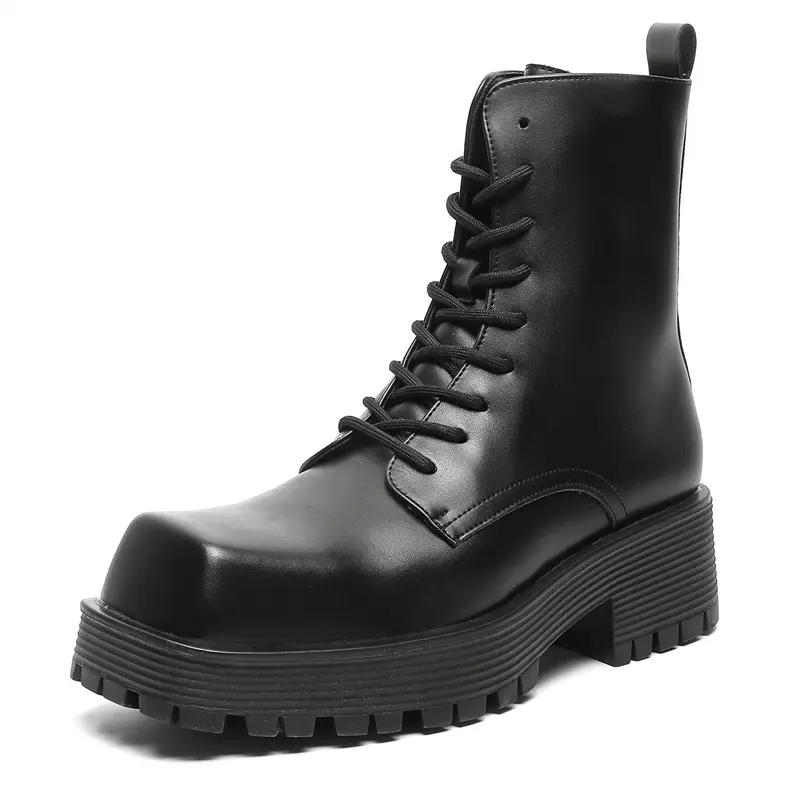 2026 New Square Toe Block Heel Chunky Sole Lace Up Ankle Boots European American Style Casual Boots For Men 8119