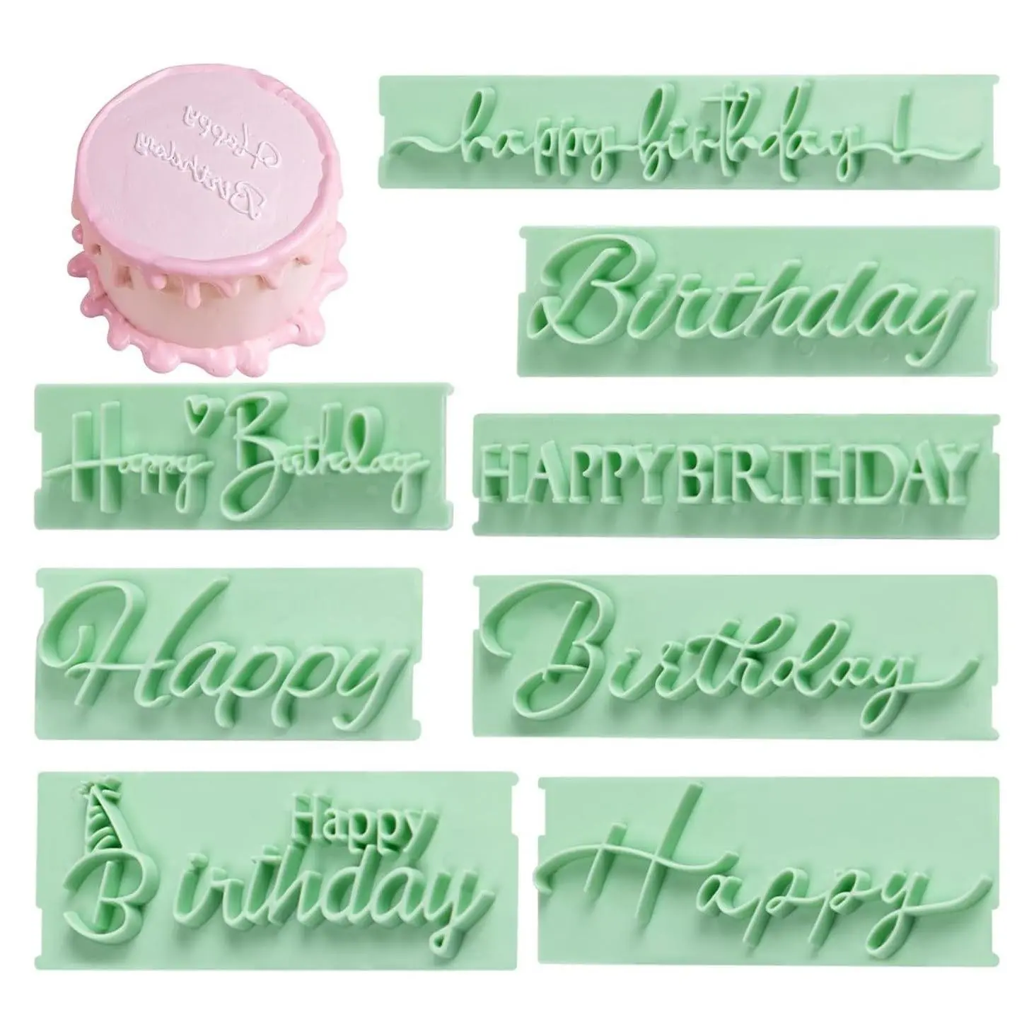 8Pcs Happy Birthday Fondant Stamp, Custom Cookie Stamp, Letters Embosser for Cake Decorating PrintingGift