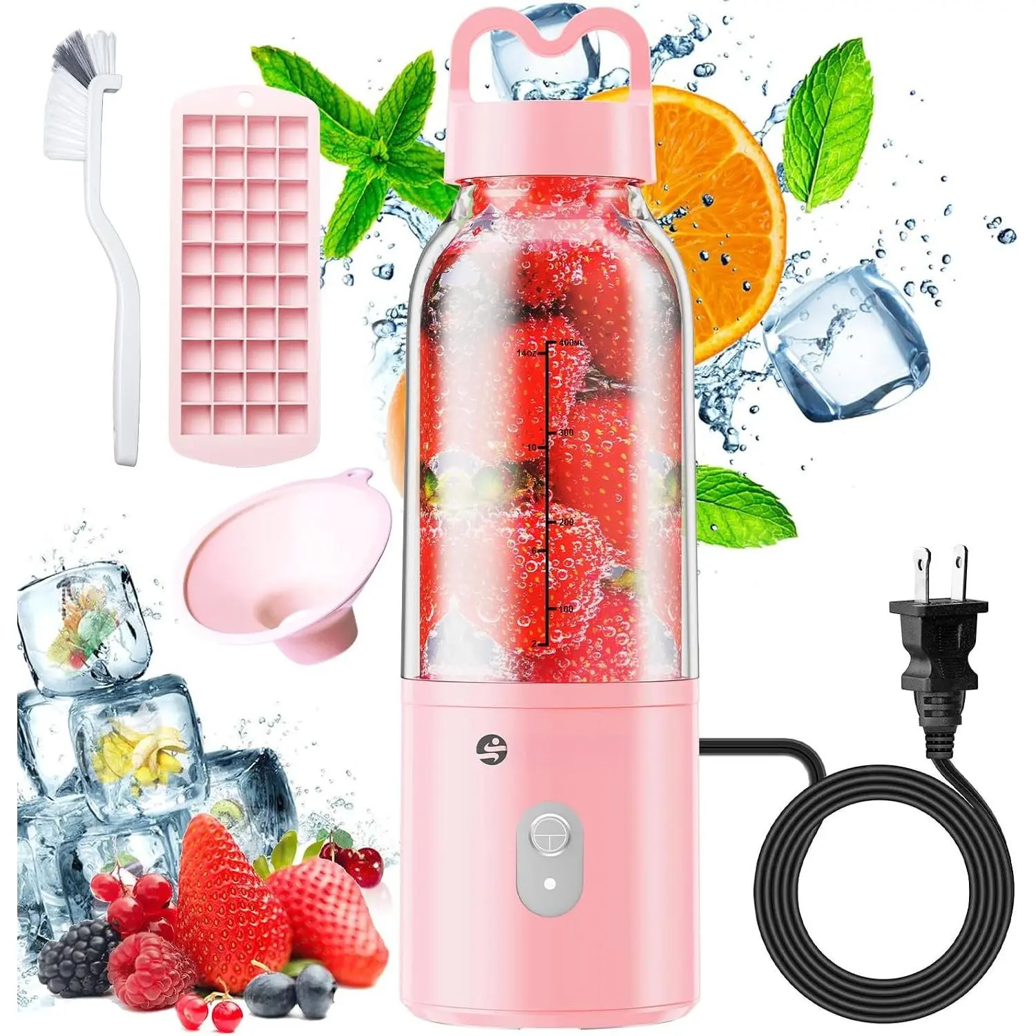 Portable Personal Blender 17 OZ/500 ML Juicer, 175W Personal Size Blender, Ideal for Smoothies, Ice Blending, Juicing, and  Processing, Compact, Convenient, and Versatile ()
