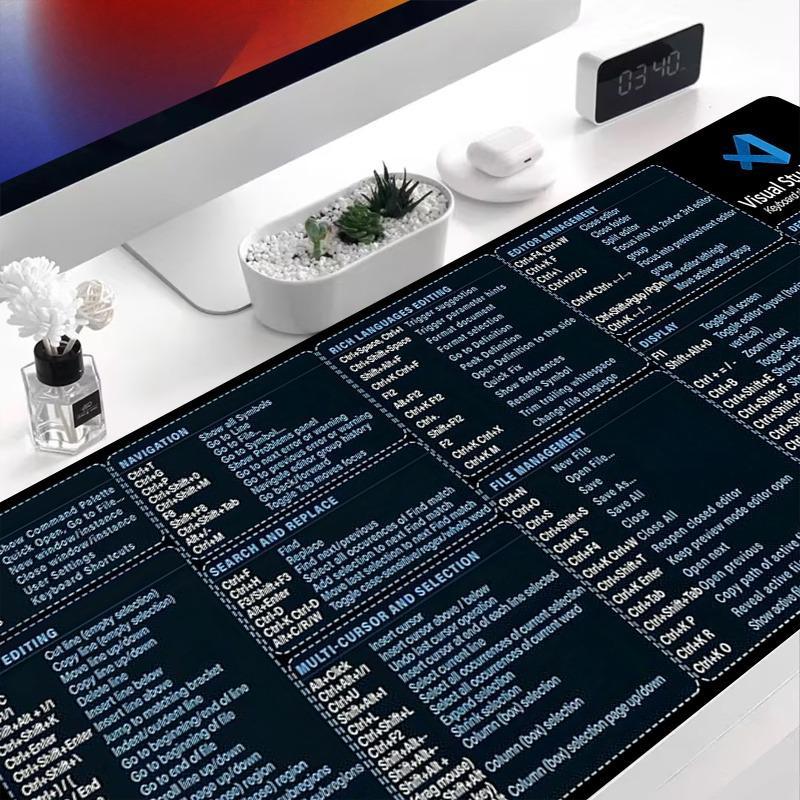 Coding Visual Studio Code Shortcuts Keyboard Mouse Pad, Non-slip Rubber Base Stitched Edge Desk Pad, Office Desk Accessories for Laptop Desktop