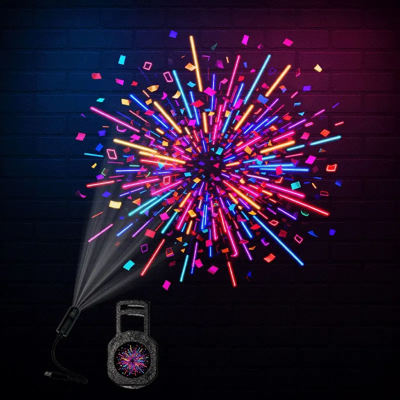 1pc USB-Powered LED Neon Projector Lamp with Fireworks & Aesthetic Film Suitable for Bedroom, Living Room Wall Decor, Color Changing Night Light for Parties, USB Plug & Play Projector for Atmosphere Lighting Gift