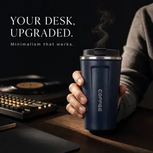 1PC Vacuum Stainless Steel Coffee Tumbler, Trendy Modern Navy Blue, Secure Silicone Sealed Flip Lid Details, Long-Lasting Hot & Cold Retention, Reusable Drinking Cup, Ideal for Multi-Scene Use, Perfect Gift for Friends Coffee Lovers
