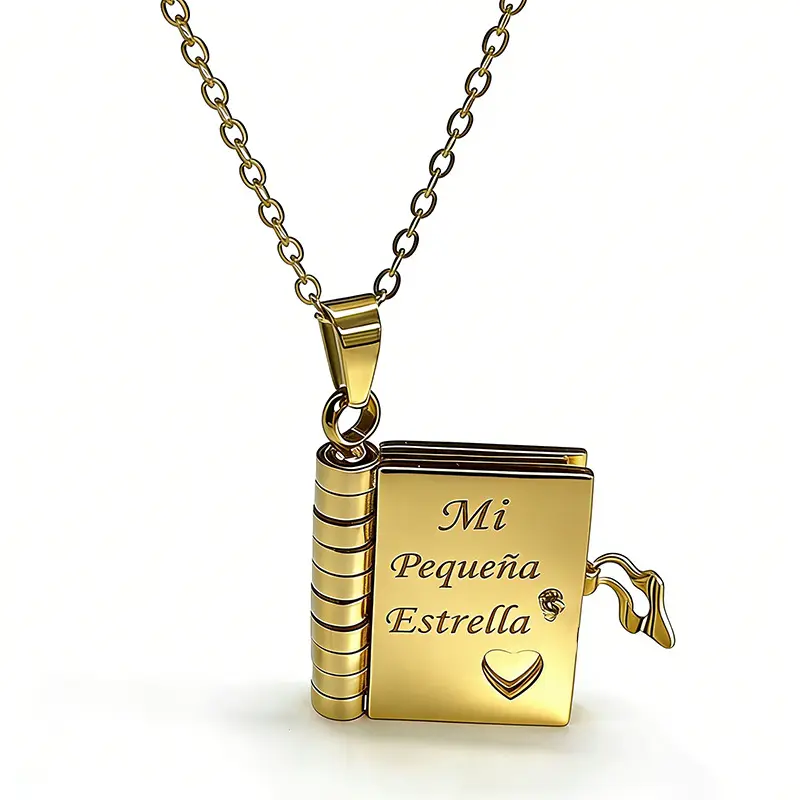 Hot-selling Titanium Steel Engraved Book Necklace DDQX0002, Heart Love Letter Envelope Scratch-Free Clavicle Chain