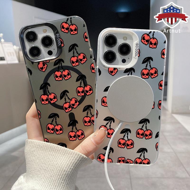 Skull Cherry Party Pattern Magnetic Phone Case for iPhone17 16 15