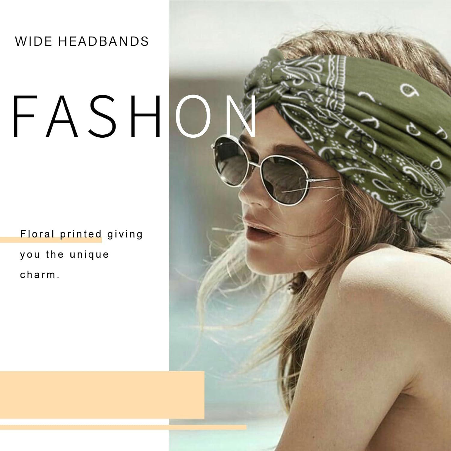 6 pack Wide Headbands for Women, 7'' Boho Turban Headband Large Hairband Twisted Hair Accessories