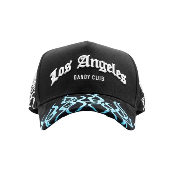 Dandy Hats Los Angeles Dandy Club Premium Streetwear Snapback – Black Adjustable Unisex Hat for Men & Women Featuring Bold Embroidery and Flame Brim Detail Inspired by Modern Street Fashion