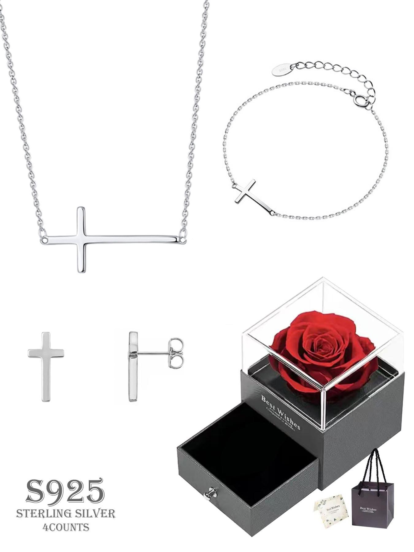 925 Sterling Silver Dainty Cross Pendant Necklace for Women & Girls, Fashion Jewelry for Party, Daily Clothing Decor, Trendy All-match & Exquisite Jewelry for Birthday Gift