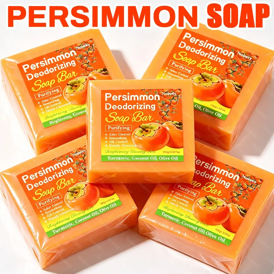 5pcs Persimmon Bar Soap, Cleanser, 48 hour odor control, Multi functional soap for Cleansing The Face, Body, Hands, Eliminates Body Odor, Deep Cleans, Controls Oil, Smooths And Refines The Skin, Provides Moisturizing, Hydrating Care