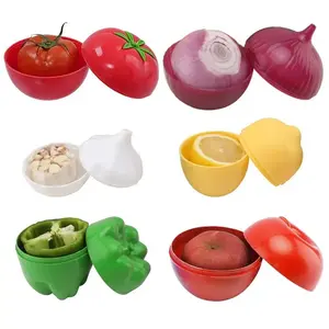 6 PCS Fruit Shape Food Storage Containers, Food Storage Boxes, Cute Onion Apple Tomato Lemon Garlic Pepper Keeper, BPA Free Food Preservation Fridge Organizer for Kitchen