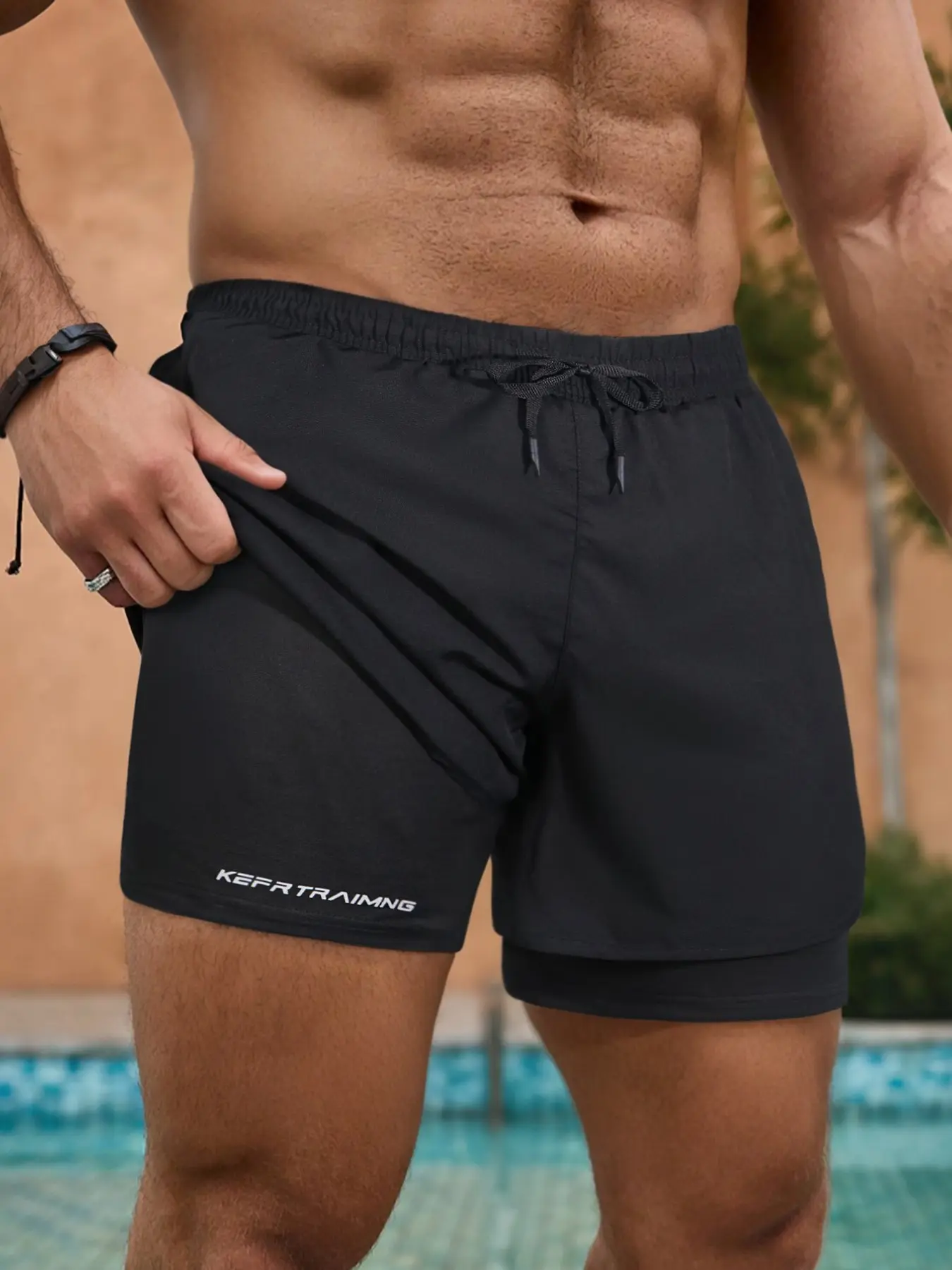 Men's Two-In-One Sport Shorts, Elastic Drawstring Waist, Seamless Inner Lining, Quick-Dry Split Leg, Ideal for Gym Training and Running