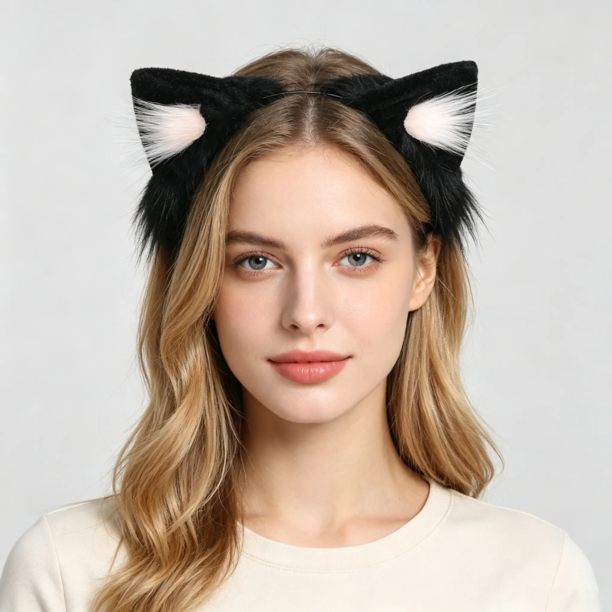 Faux Fur Cat Ears Headband - Unisex Soft Touch Fluffy Ears Hair Accessory for Halloween Cosplay, Anime Look Party Costume