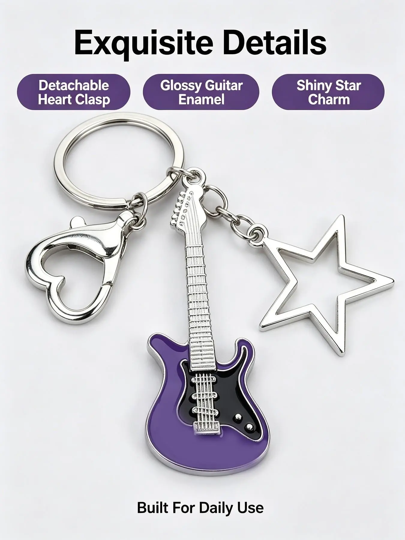 Y2K Alt Rock Enamel Guitar Bag Charm, Hollow Star & Detachable Heart Clasp, Dual Use Backpack Accessory, Gift for Rock Fans & Teens
