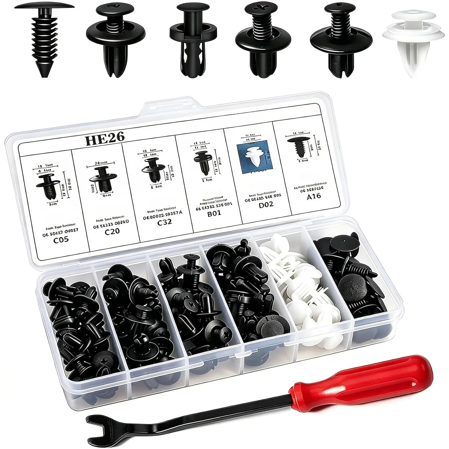 120 Pcs Car Bumper Clips Kit, Car Plastic Rivets Fasteners Push Retainer Kit with Sizes Auto Push Pin Rivets Set, Universal Expansion Screw Clips (Black)