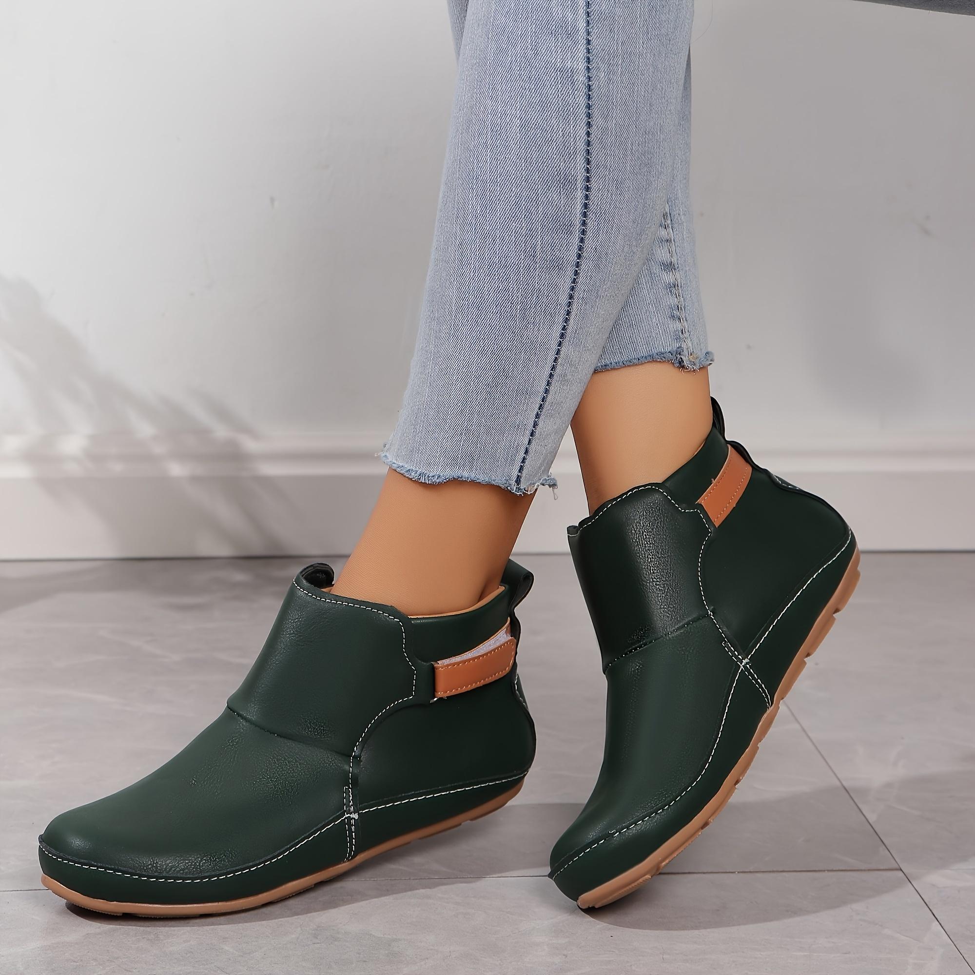 Trendy Solid Color Boots for Women, Featuring a Slip-On Design with a Soft Sole, Platform, And Buckle Belt, Perfect for Winter with a Versatile Round Toe., Women Shoes