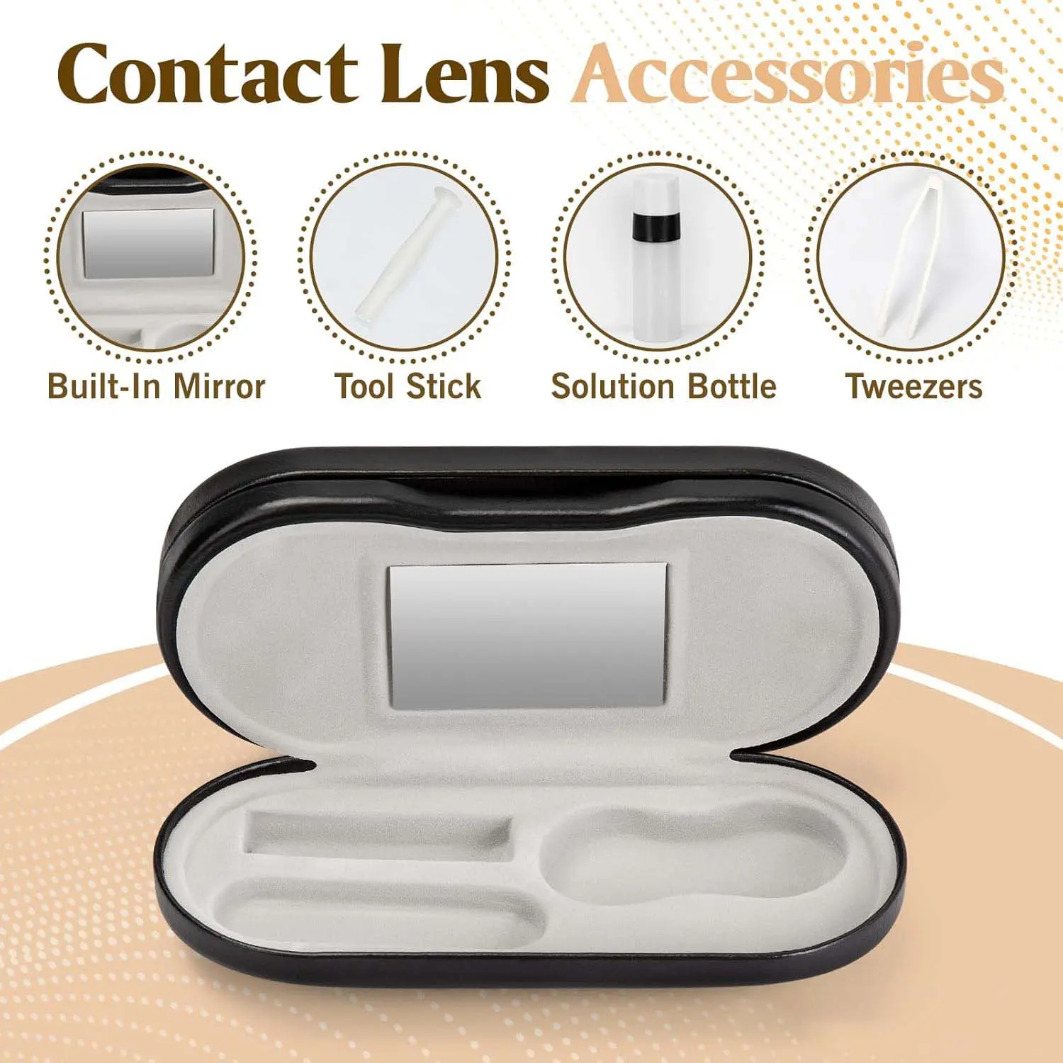 2 in 1 Contact Lens and Glasses Case Double Sided Portable Eyeglasses Case with Built-in Mirror Tweezer Remover and Contact Lens Solution Bottle Storage Kit for Travel Outdoors Daily Use