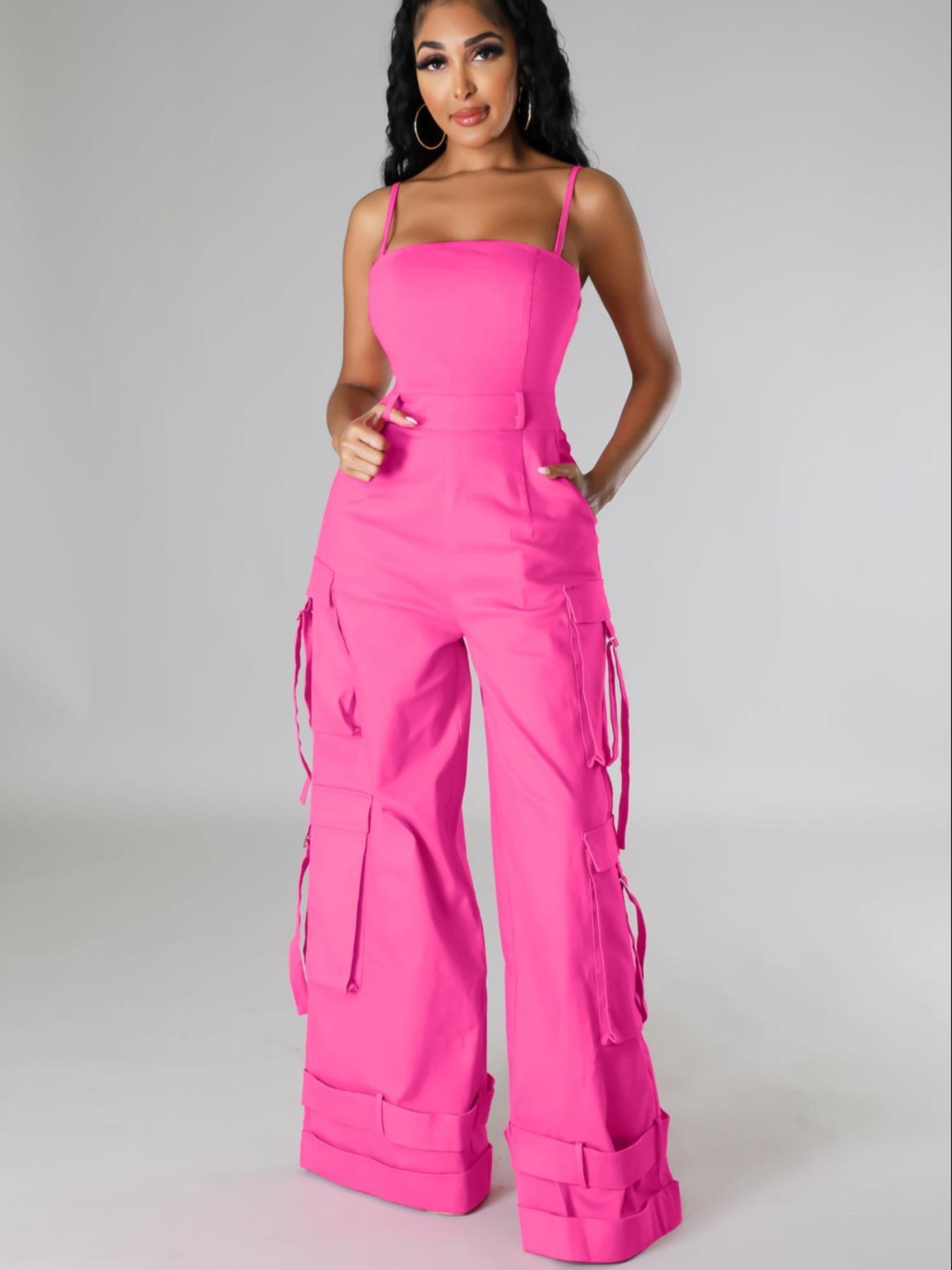 Sexy Halter Multi-Pocket Workwear Jumpsuit, Fashion Casual Women's Wide Leg Jumpsuit, Sleeveless Loose-Fitting All Seasons，Jackie's ExclusivePick, LimitedAvailability on Live