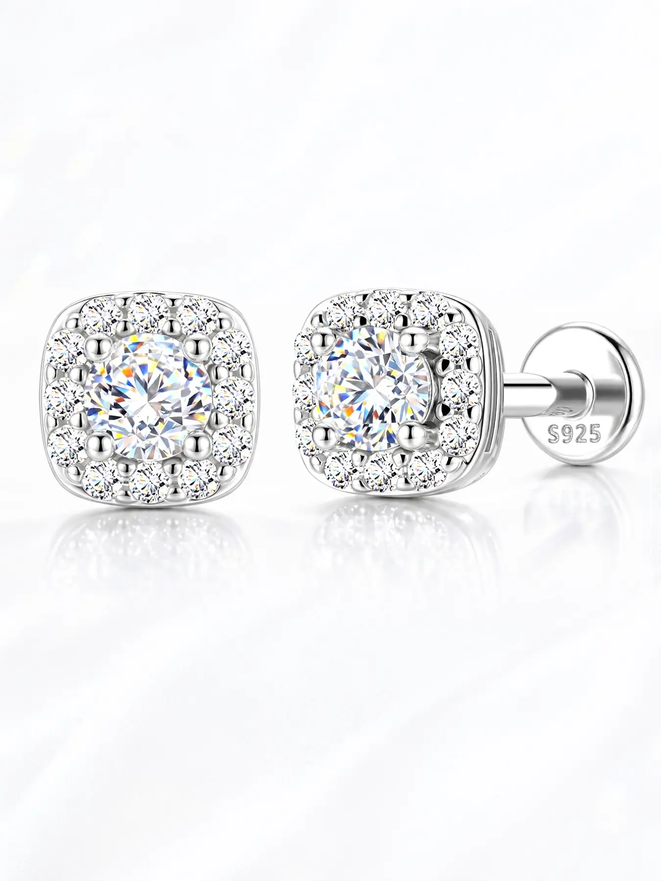 VORA 18k Gold Plated S925 Sterling Silver D Color VVS Synthetic Diamond Moissanite Flatback Stud Earring  Sparkly Square Bezel Cut Cartilage Helix Piercing  Waterproof Tarnish-Free Sleep Safe Shower Safe Hypoallergenic ,Non-Tamish, ldeal for Daily Wear