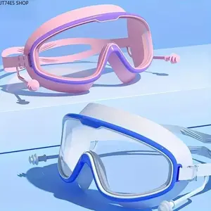 Ergonomic Large Frame Swimming Goggles, UV Protection Anti-Fog Waterproof Swim Glasses with Matching Earplugs, Skin-Friendly Swim Eyewear for Teens 14+, Suitable for Indoor Pools, Beach & Water Sports