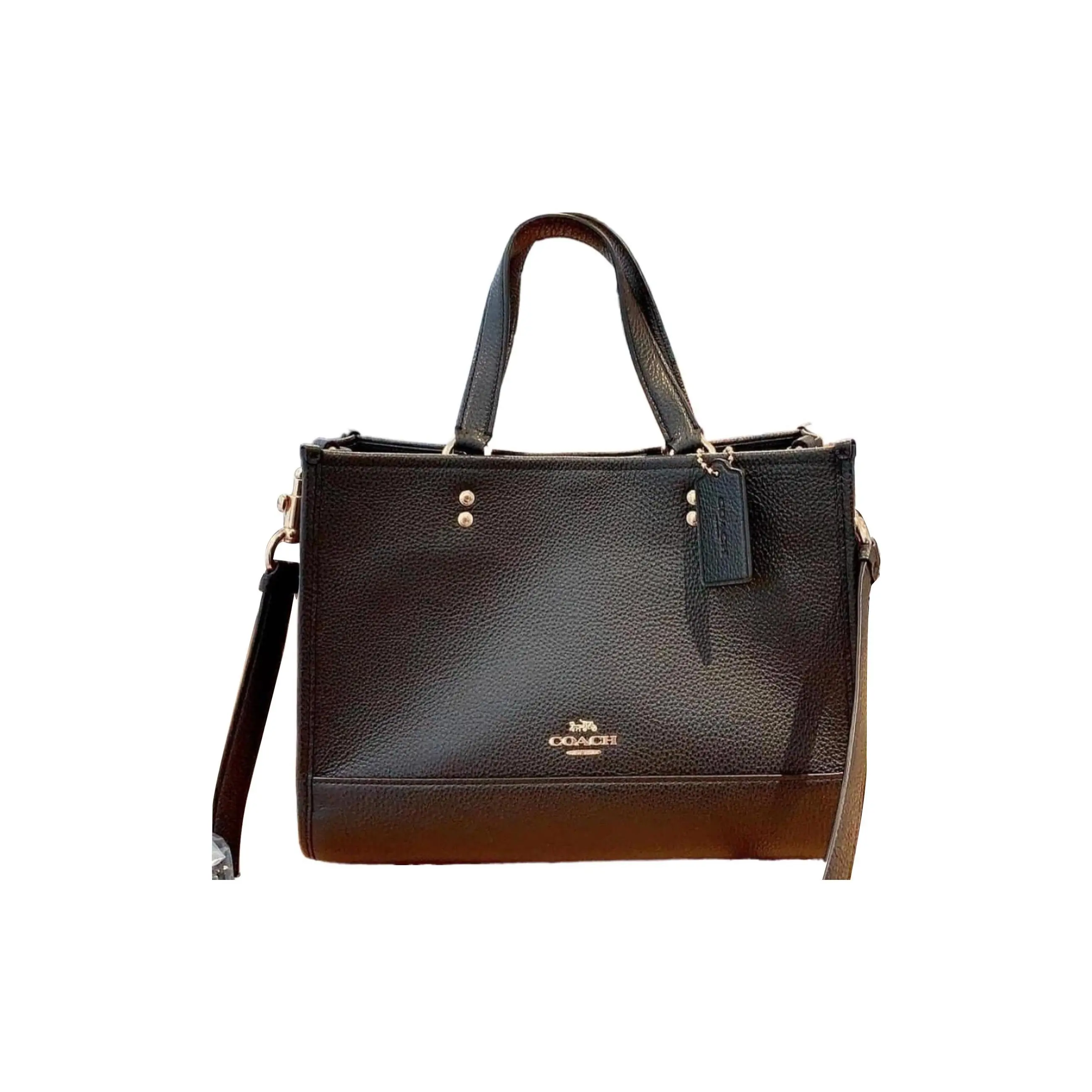 COACH Dempsey 29 Solid Pebbled Leather Tote Bag for Women, Minimalist Style, Black
