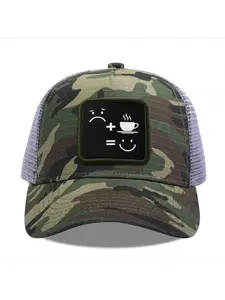 Sad face plus coffee equals happy face Camouflage Mesh Baseball Cap for Men & Women - Adjustable Snapback Trucker Hat, Breathable Back for Hiking, Fishing, Camping, Golf & Casual Outdoor Attire Camouflage Random