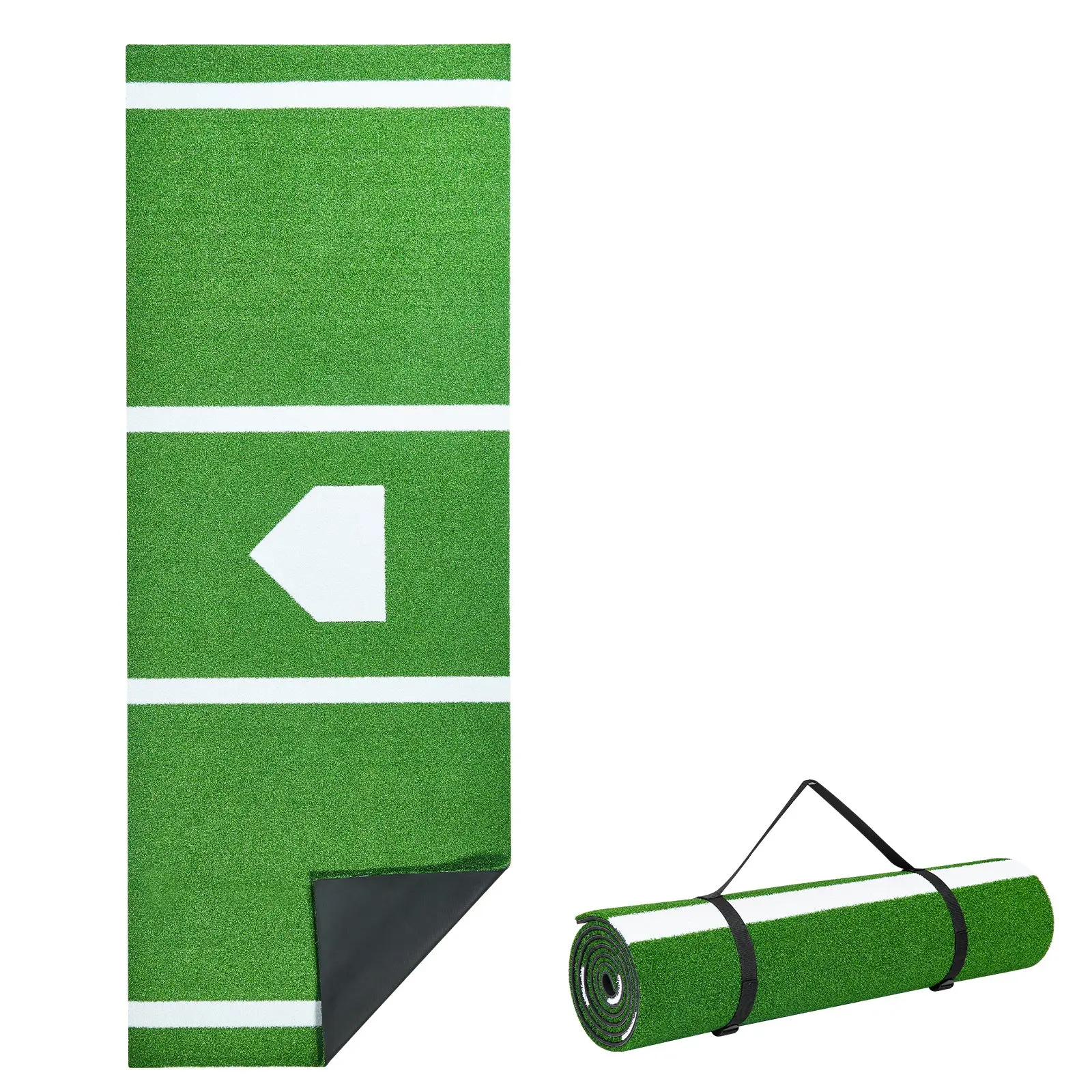 【toolupgrade】VEVOR 10x3.8 ft Baseball Softball Hitting Batting Mat, Indoor/Outdoor Anti-Slip Anti-Fade Softball Mat, Lined Foam Backing Training Aid with Tightening Rope, Portable Practice Mats, Green