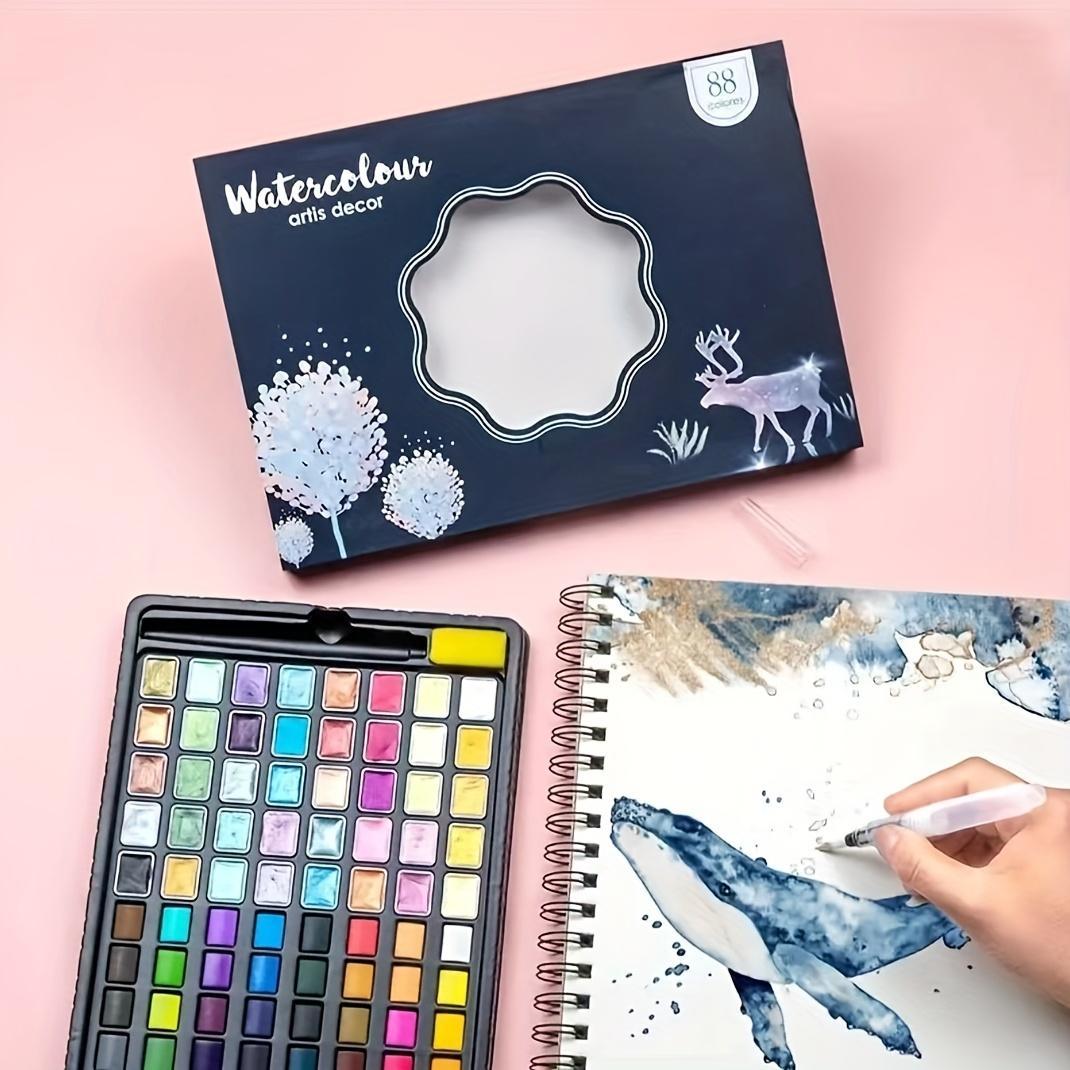Watercolor Paint Set with Pearlescent Shades, 24/36/48/88 Colors Watercolor Paint Set with Brush & Portable Case, Ideal Gift for Creatives, Watercolor Paint Brushes