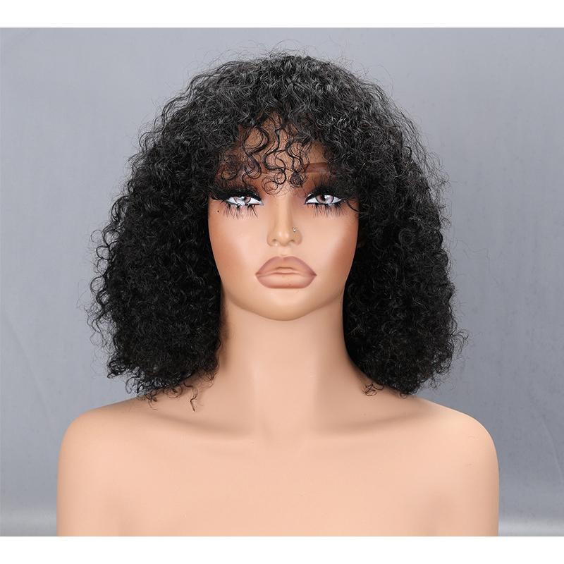 Hand-Tied Lace Closure Glueless Wig  African Small Curly Human Hair Natural Looking