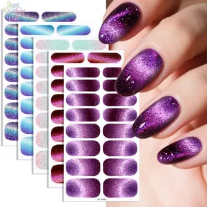 6 Sheets Cat Eye Nail Polish Strips, Holographic Glitter Gradient Nail Wraps, Self-Adhesive Full Cover Nail Stickers with Sparkly Chameleon Effect for DIY Manicure