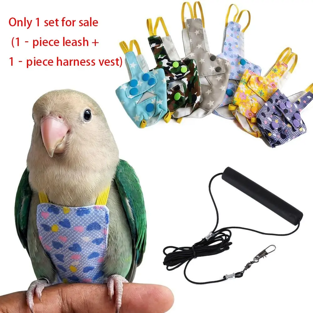 Bird Flight Harness Training Vest | Snap-Fastener Safety Vest | Flying Outfit with Rope & Handle | Suitable for Budgies, Cockatiels, Conures, Lovebirds (Yellow Flower – Vest + Traction Rope)