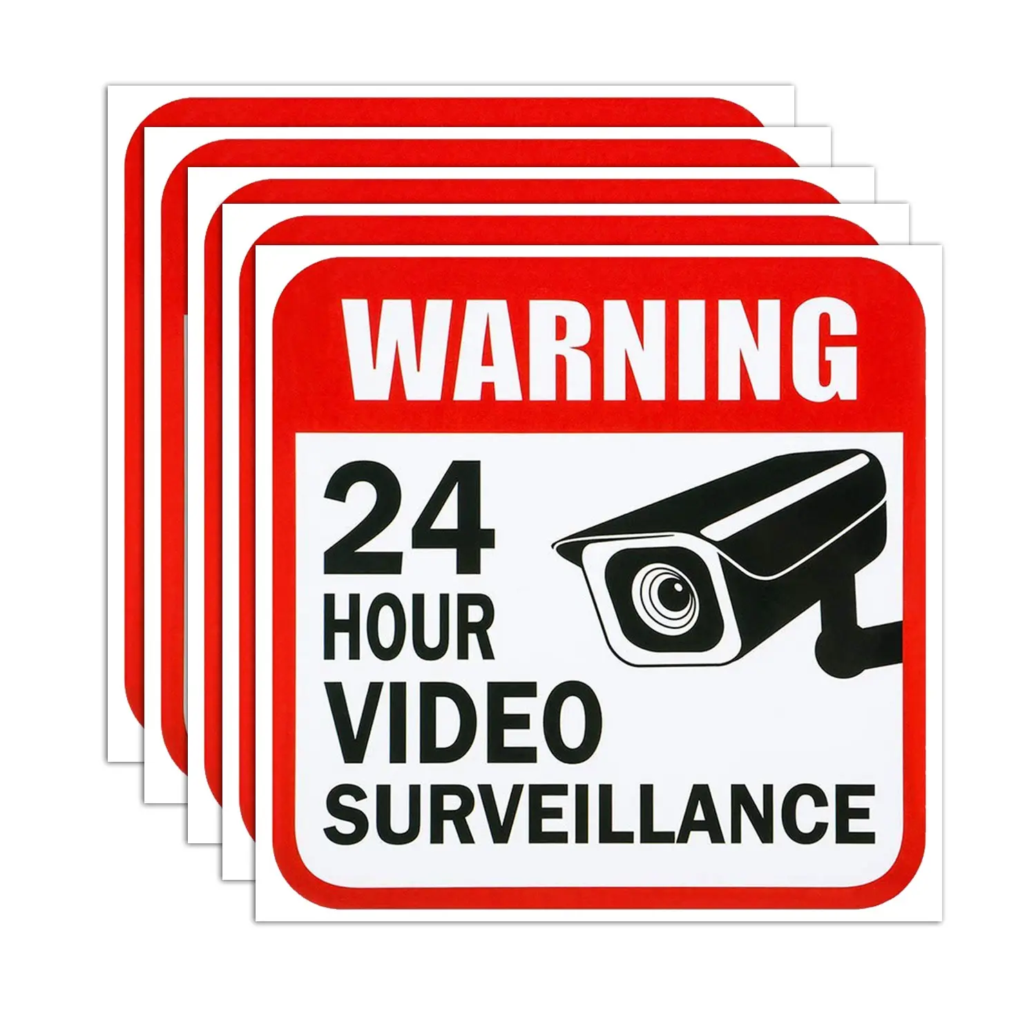 5 Sheets/pack 5x5in 24-Hour Security Warning Stickers, Home Safety Monitoring Labels, Door Window Alarm, Store Convenience Store Anti-Theft Tags