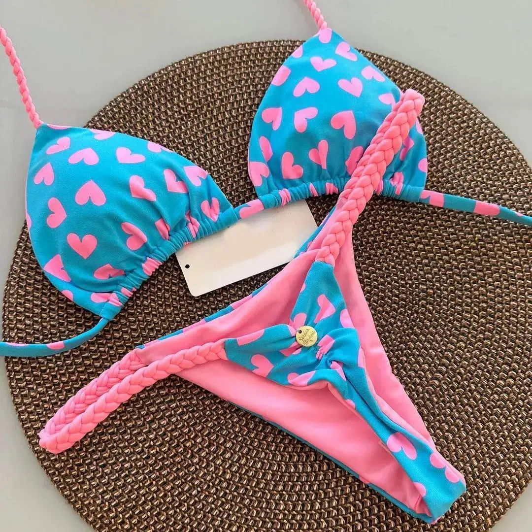 Women's High-Elasticity Body-Hugging Split Print G-String Bikini Swimwear - Polyester Synthetics, Quick Dry, Breathable, Durable, Machine Washable, Unlined, Bright Color, Without Steel Support, for Beach Holidays