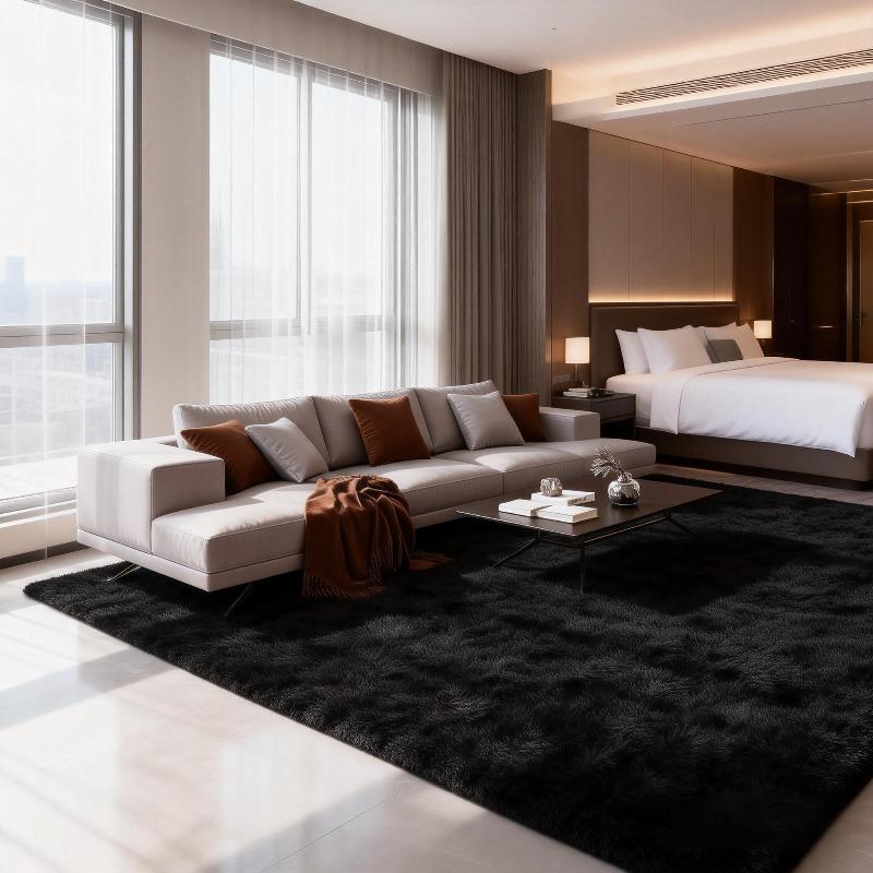 Non slip 10x14 ft super soft fluffy bedroom rug modern plush living room area rug in blacklight gray dark gray Thanksgiving home gift