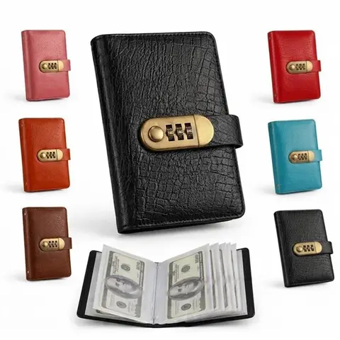 100 Pocket Banknote Album, Currency Collection Binder with Clear Sleeves, PU Leather Money Collector Book with Password Lock, Dollar Bill Organizer, Cash Storage Book, Paper Money Holder for Collectors, Savings & Currency Collection