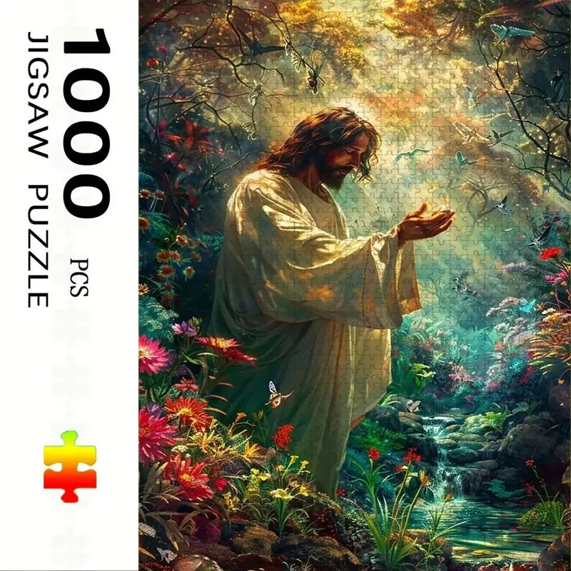 1000 Piece Jesus and Forest Creatures Puzzle, Large Adult Family Interactive Toy, DIY Home Decor, Holiday Gift, Durable Puzzle