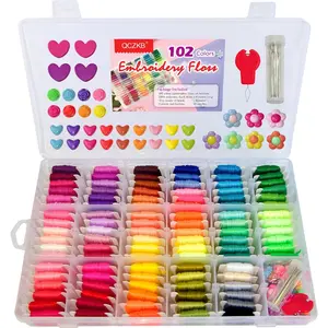 Friendship Bracelet String 102 Skeins Fashionable Rainbow Color Embroidery Floss Cross Stitch Thread Bracelet Yarn Craft Floss with Beads and Tool Kit